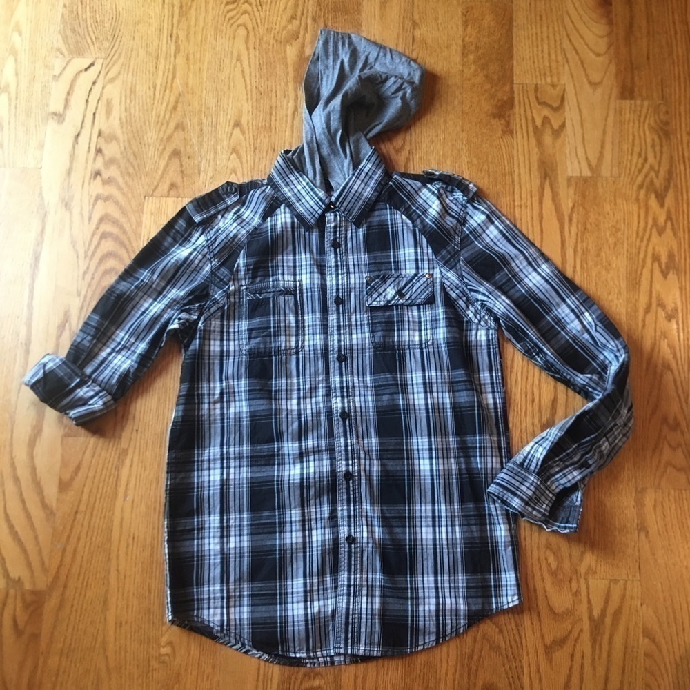 NWT American rag button up cotton plaid top size Small hood detachable